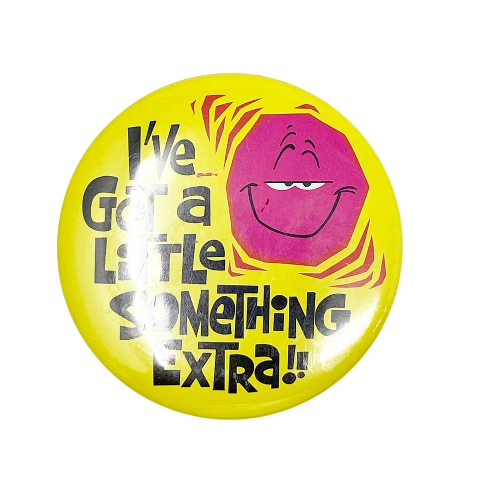 Vintage 1973 Novelty Button Pin Swib Industries Yellow Pink Gag Gift Funny Joke